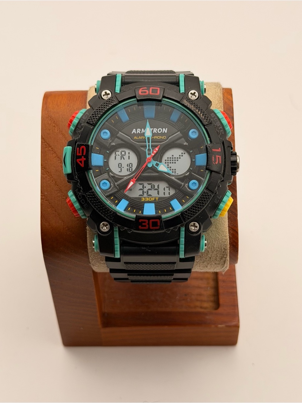 Armitron Pro Sport Mens Analog Digital Watch Teal Black Red 330FT WR